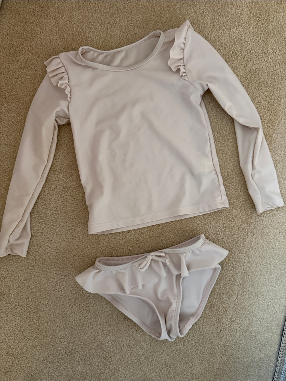 Girls Long Sleeve Ruffle Bikini Set - Light Blush